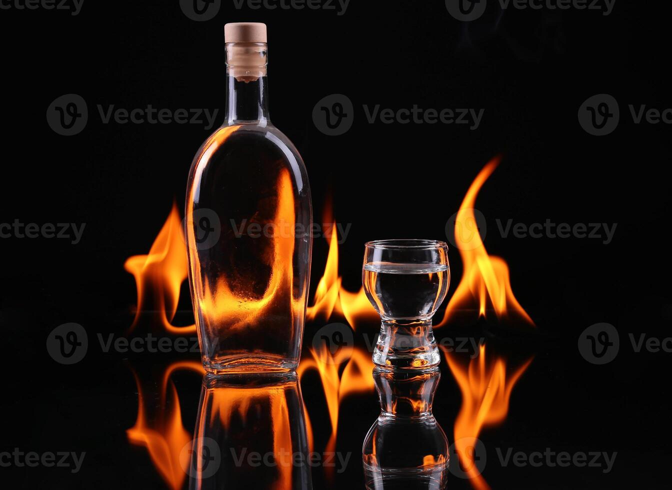 Stack of tequila on fire photo