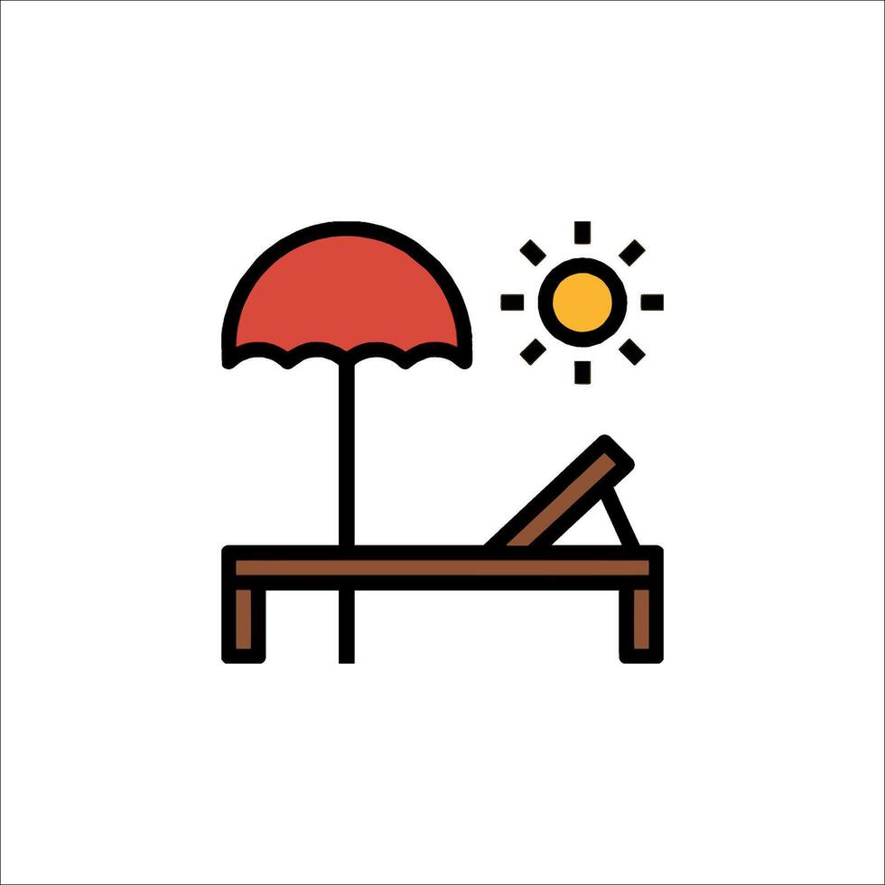 Beach chair and umbrella icon illustration vector