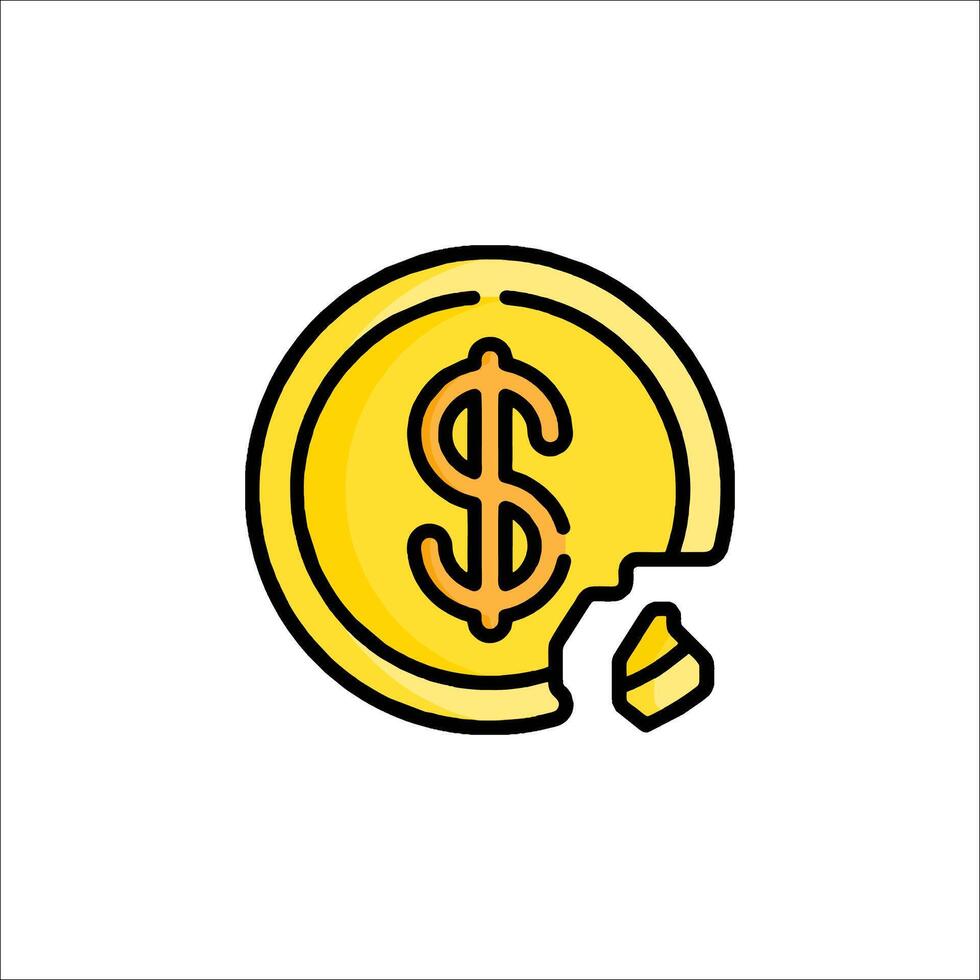 A dollar coin with a crack in it vector