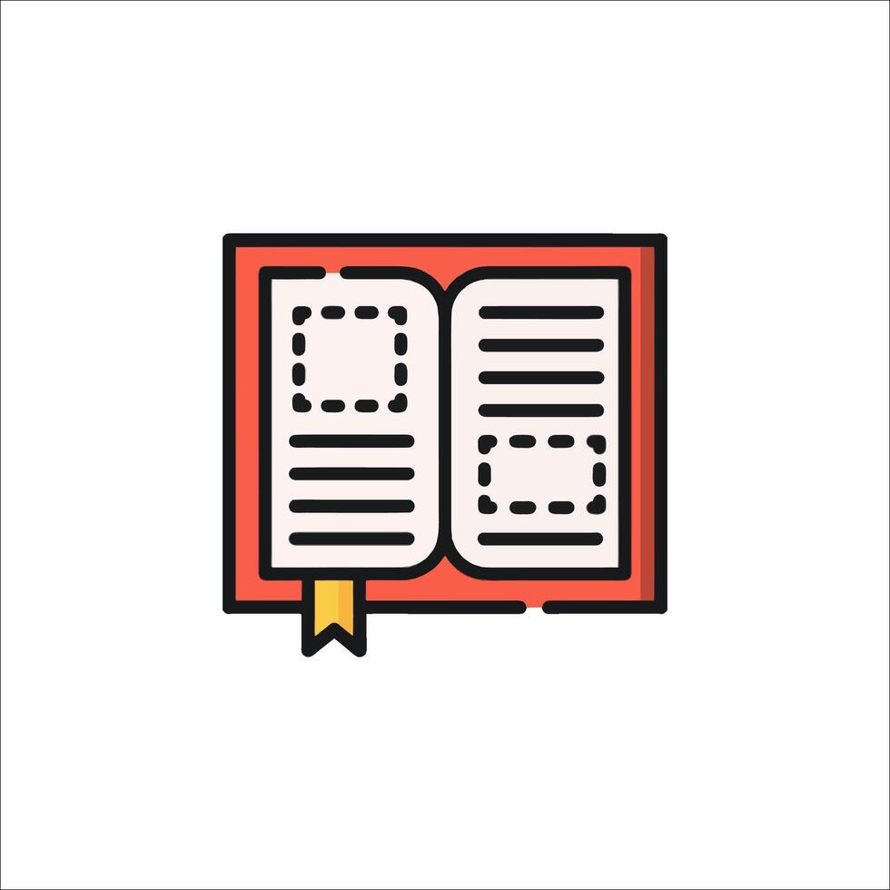 An open book icon with a bookmark vector