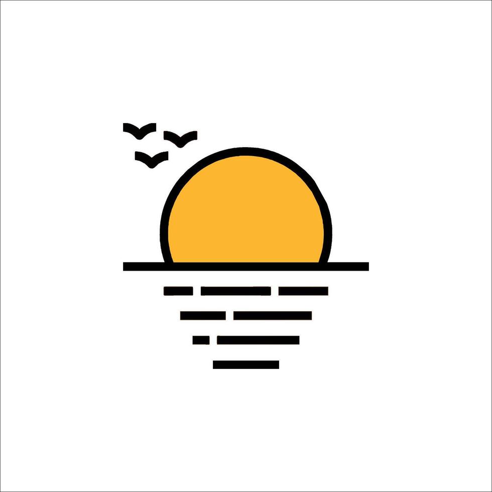 Sunset icon with birds and waves vector