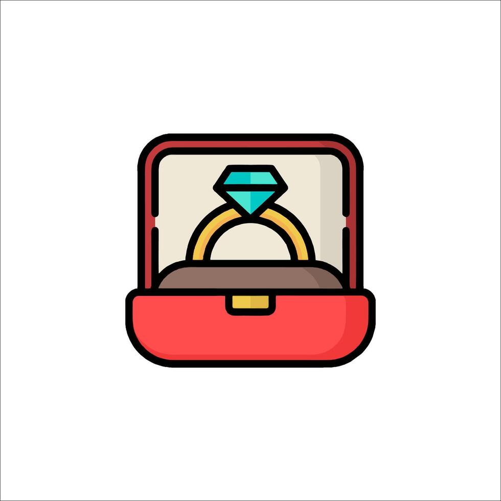 An engagement ring in a red box with a diamond vector