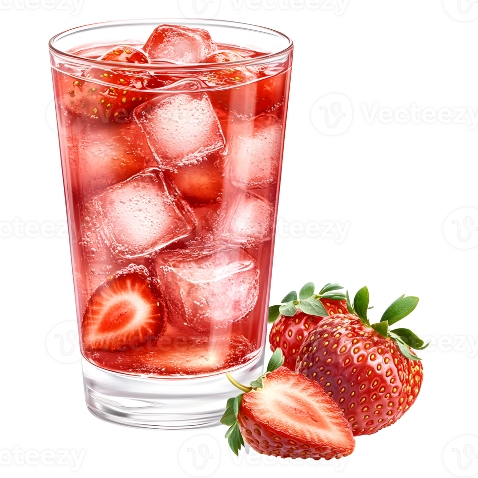Strawberry Drink Served Cold with Ice on Transparent Background png