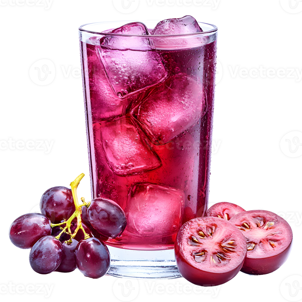 Icy Grape Juice in a Glass on Transparent Background png
