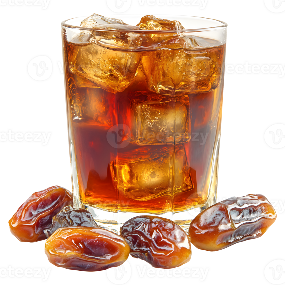 Date Juice with Ice Cubes Served Cold on Transparent Background png