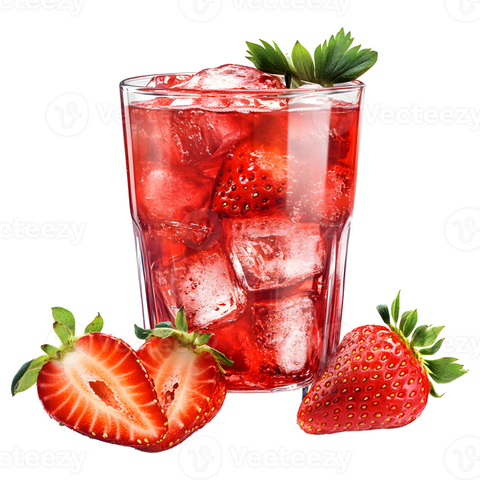 Icy Strawberry Juice in a Glass on Transparent Background png