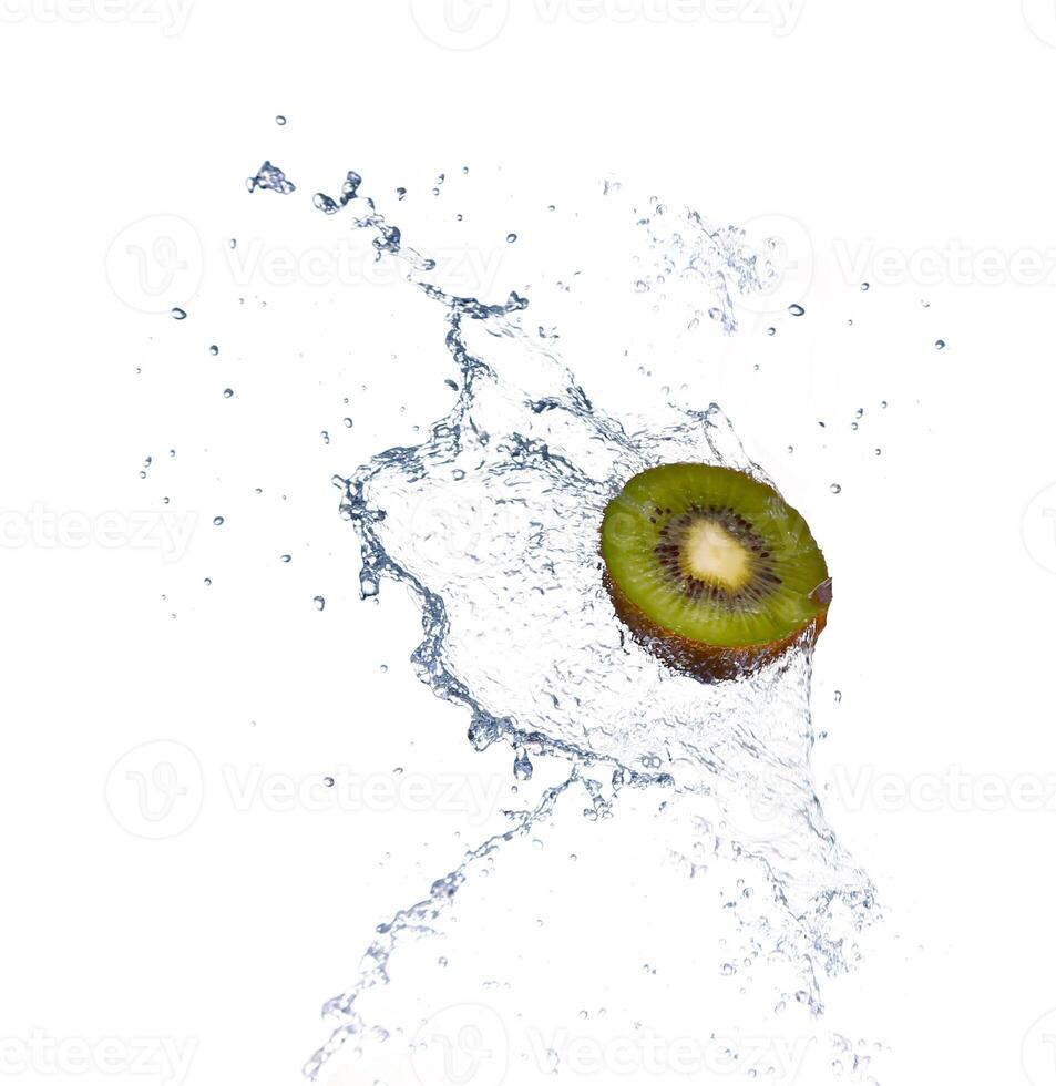 kiwi slice splash in water-isolated on white background photo