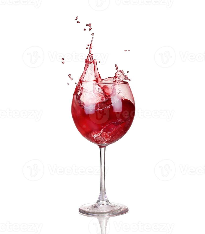 Wine collection - Splashing red wine in a glass. Isolated on white background photo