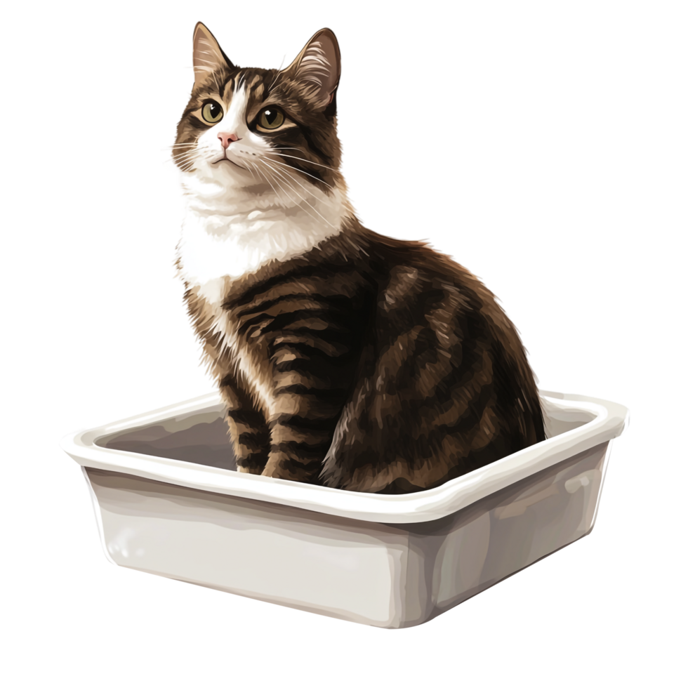 Cat in Litter Box with Detailed Design on Transparent Background png