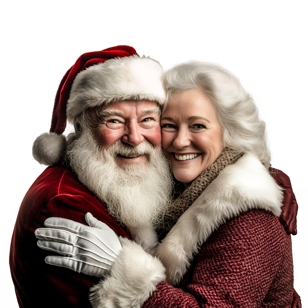 Santa and Mrs. Claus Hugging on Transparent Background png