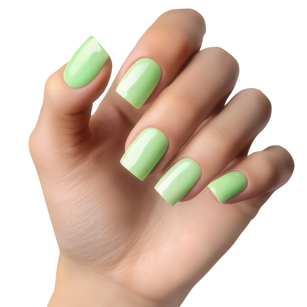 Hand with Light Green Nail Polish on Transparent Background png