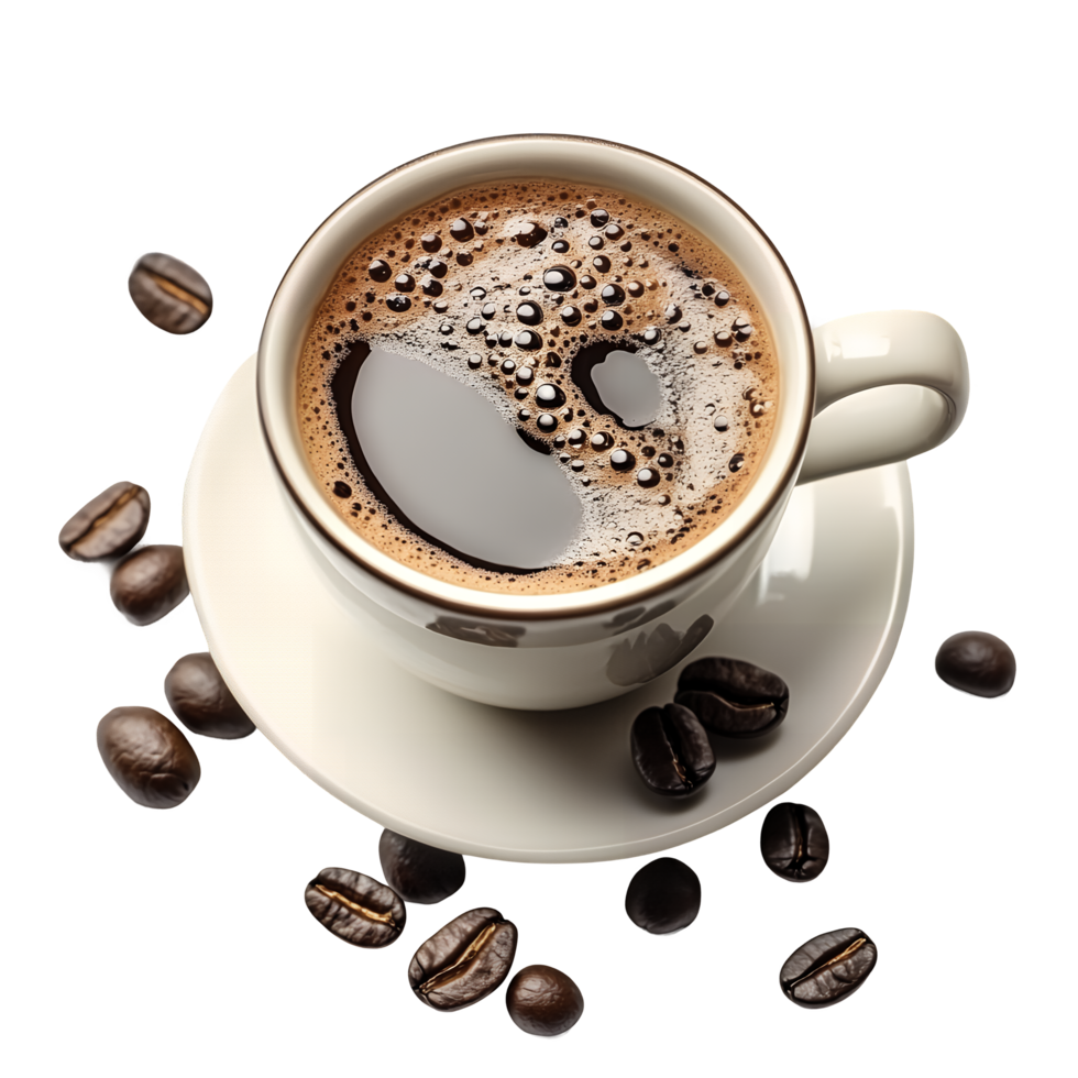 Cup of Black Coffee with Coffee Beans on Transparent Background png