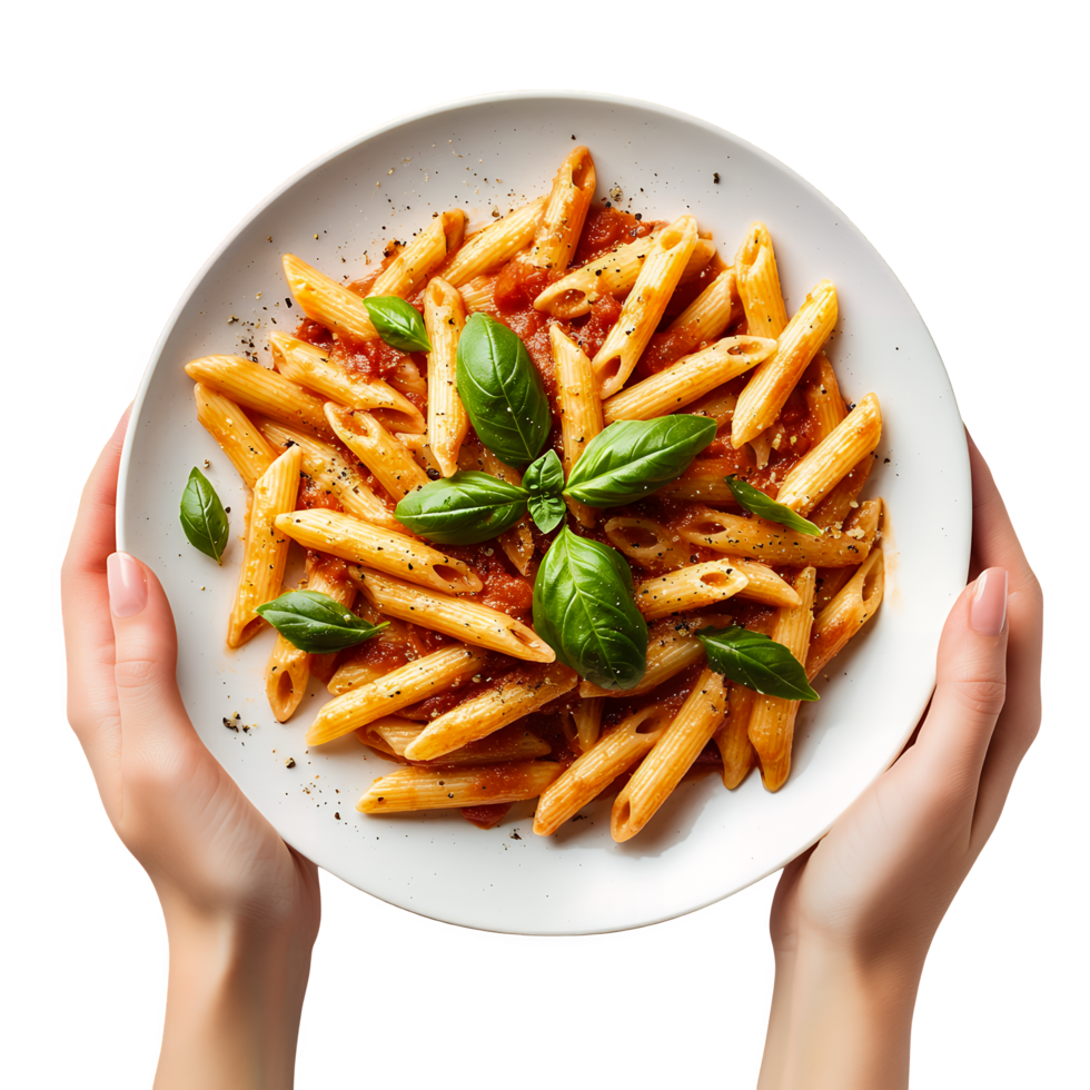 Penne Pasta with Tomato Sauce on Transparent Background png