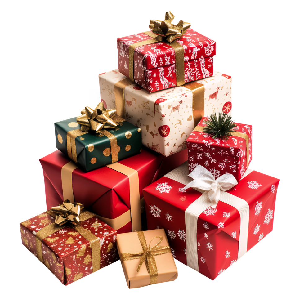 Pile of Christmas Presents on Transparent Background png