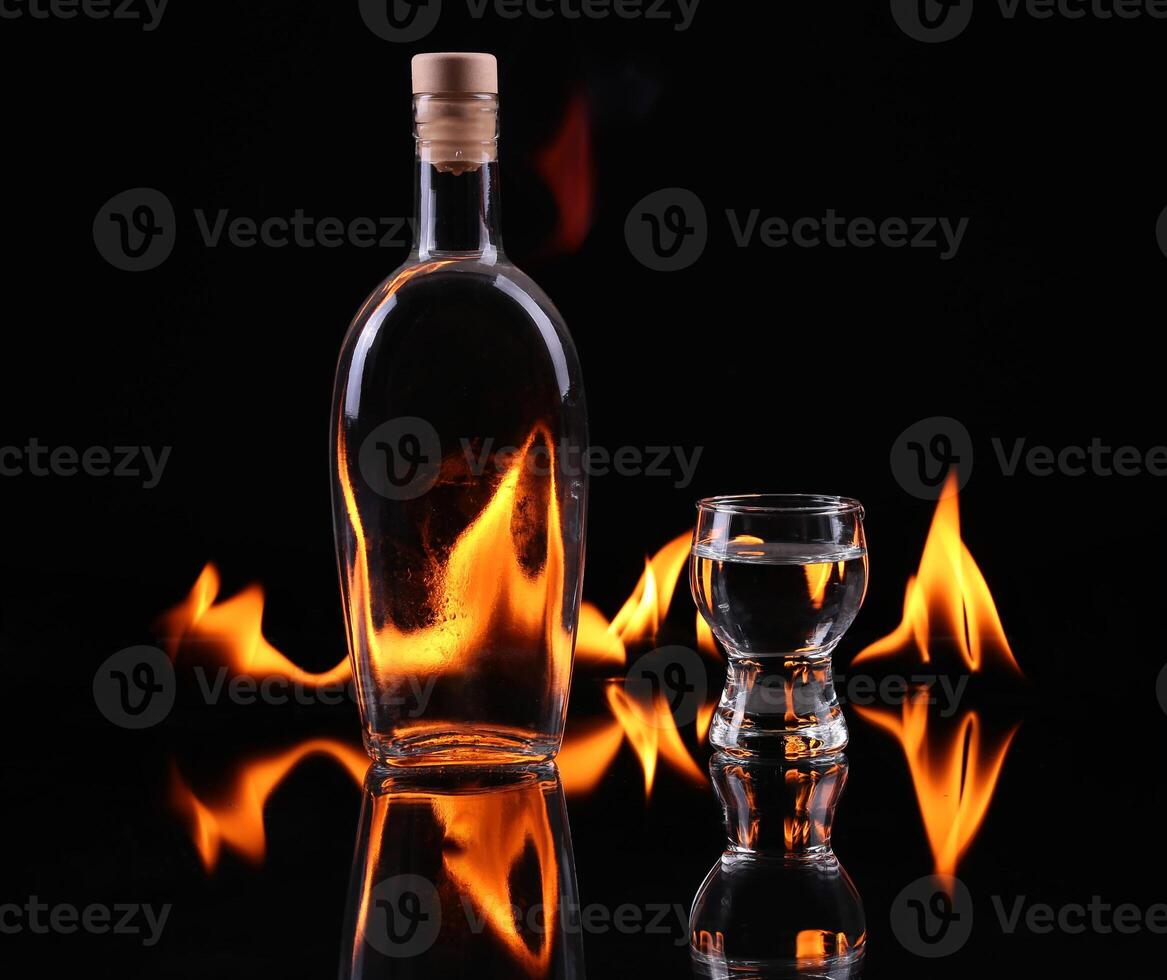 Stack of tequila on fire photo
