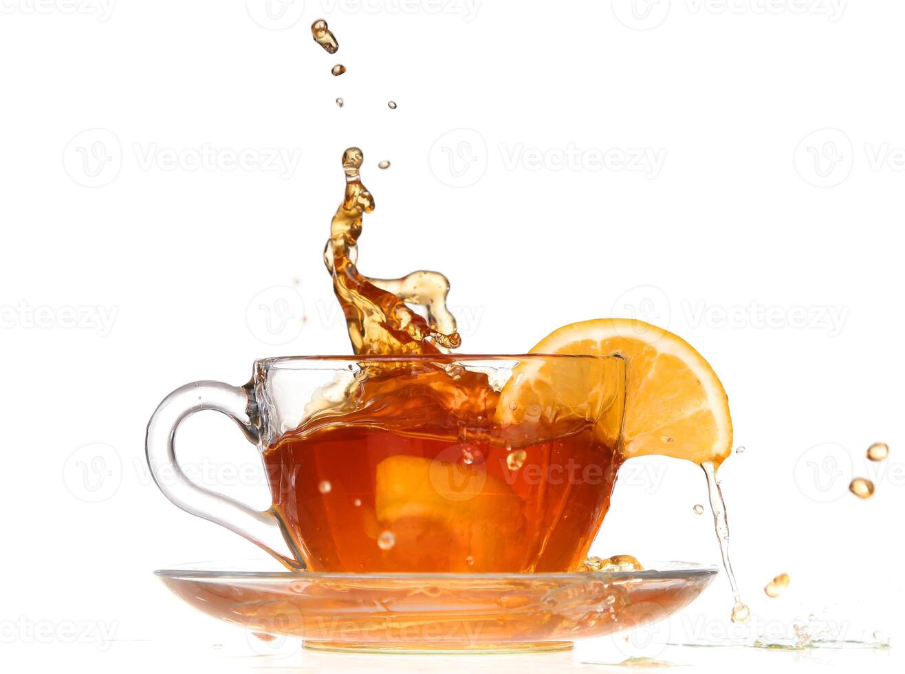 lemon tea with a splash on a white background photo