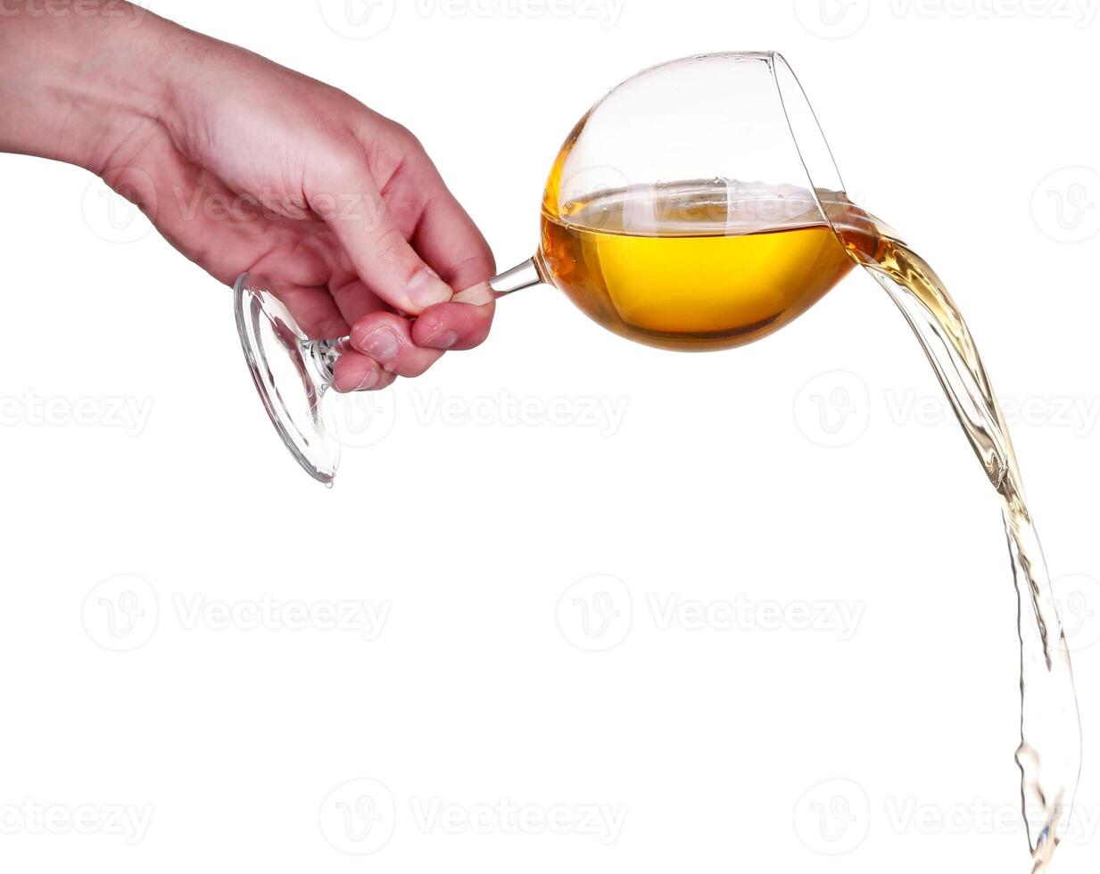 Hand wine splash in glass isolated on white photo