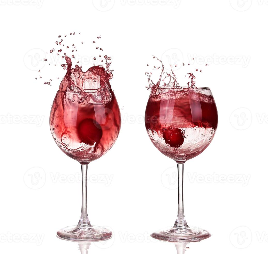red wine swirling in a goblet wine glass, isolated on a white background photo
