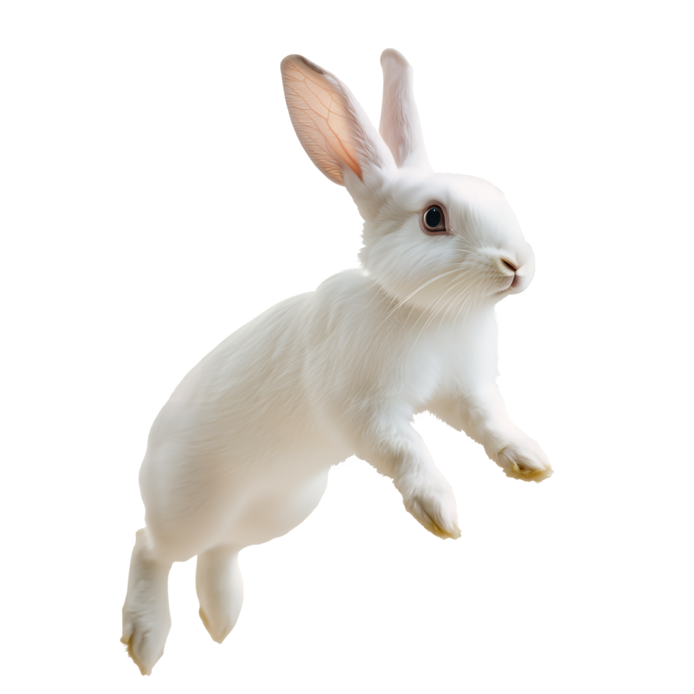 Jumping White Rabbit in a Lively Pose on Transparent Background png