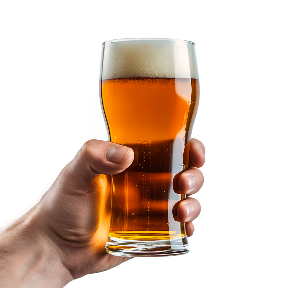 Hand Holding a Glass of Refreshing Beer on Transparent Background png