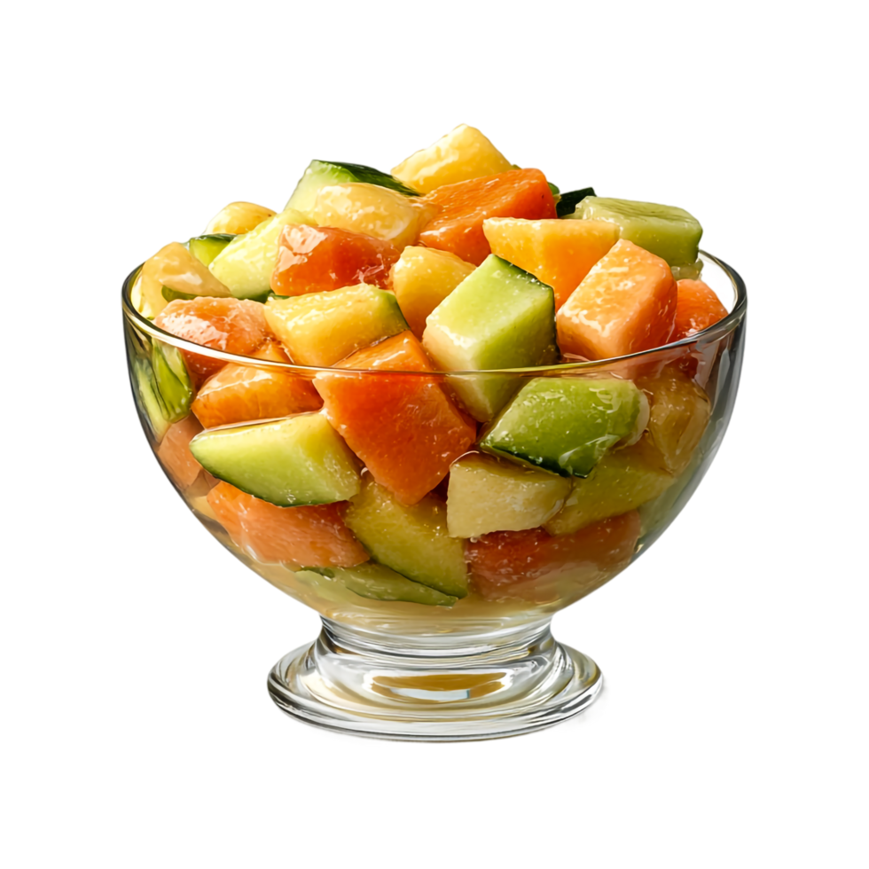 Colorful Fruit Salad in Glass Bowl on Transparent Background png