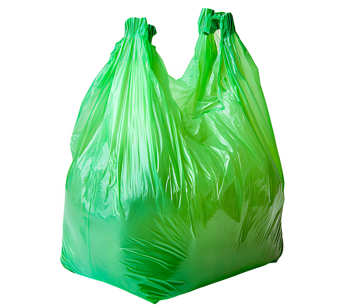Green Plastic Bag for Everyday Use on Transparent Background png