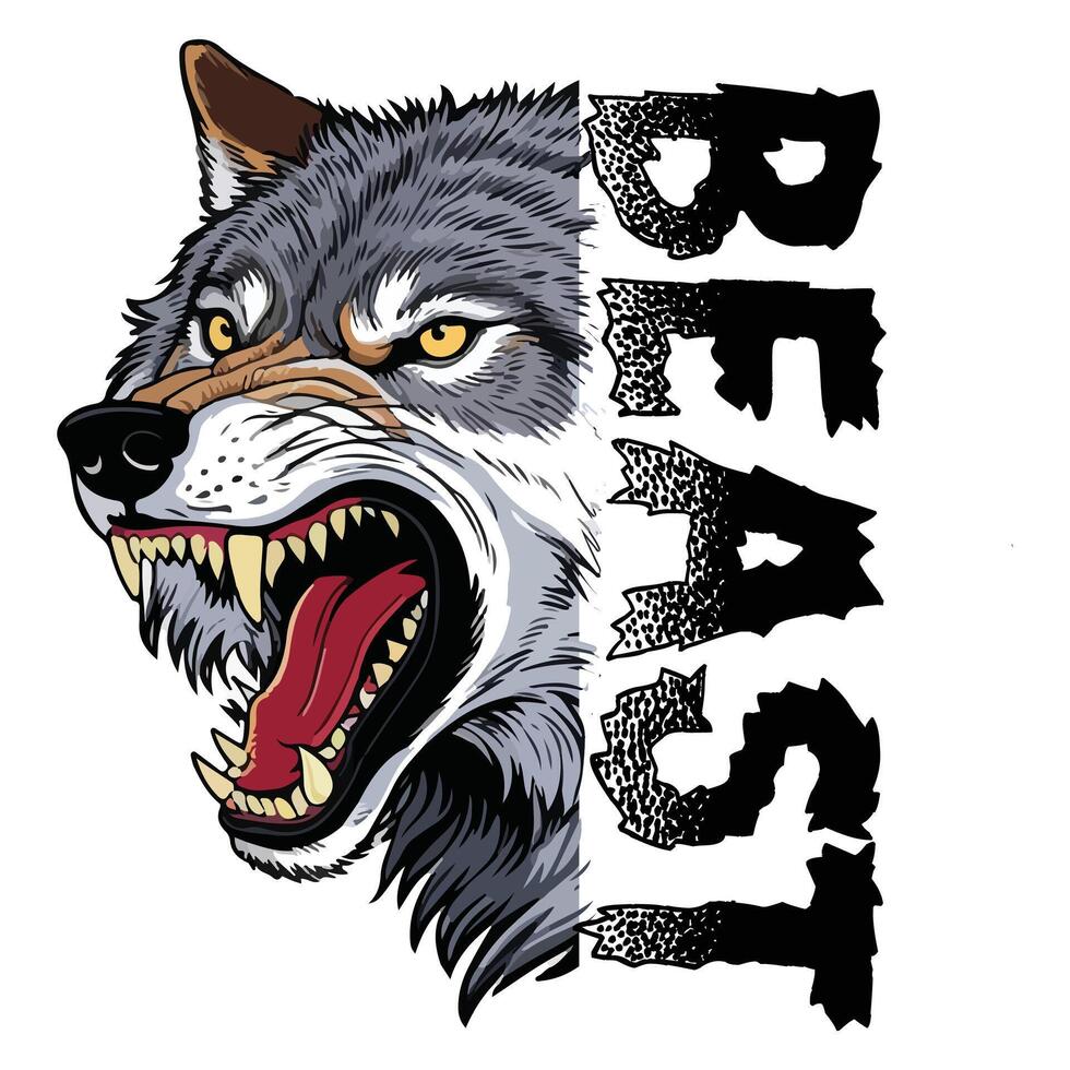 Wild angry wolf t-shirt design vector