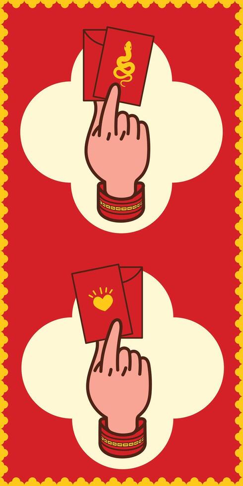 Hand holding Red envelope cash gift Chinese New Year cartoon style vector