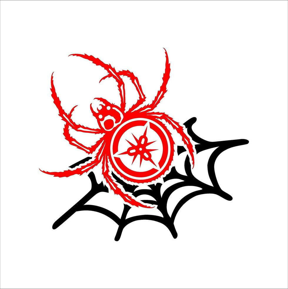 Red spider on its web with white background vector