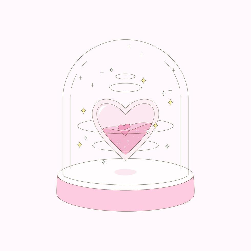 pink heart glass cloche vector