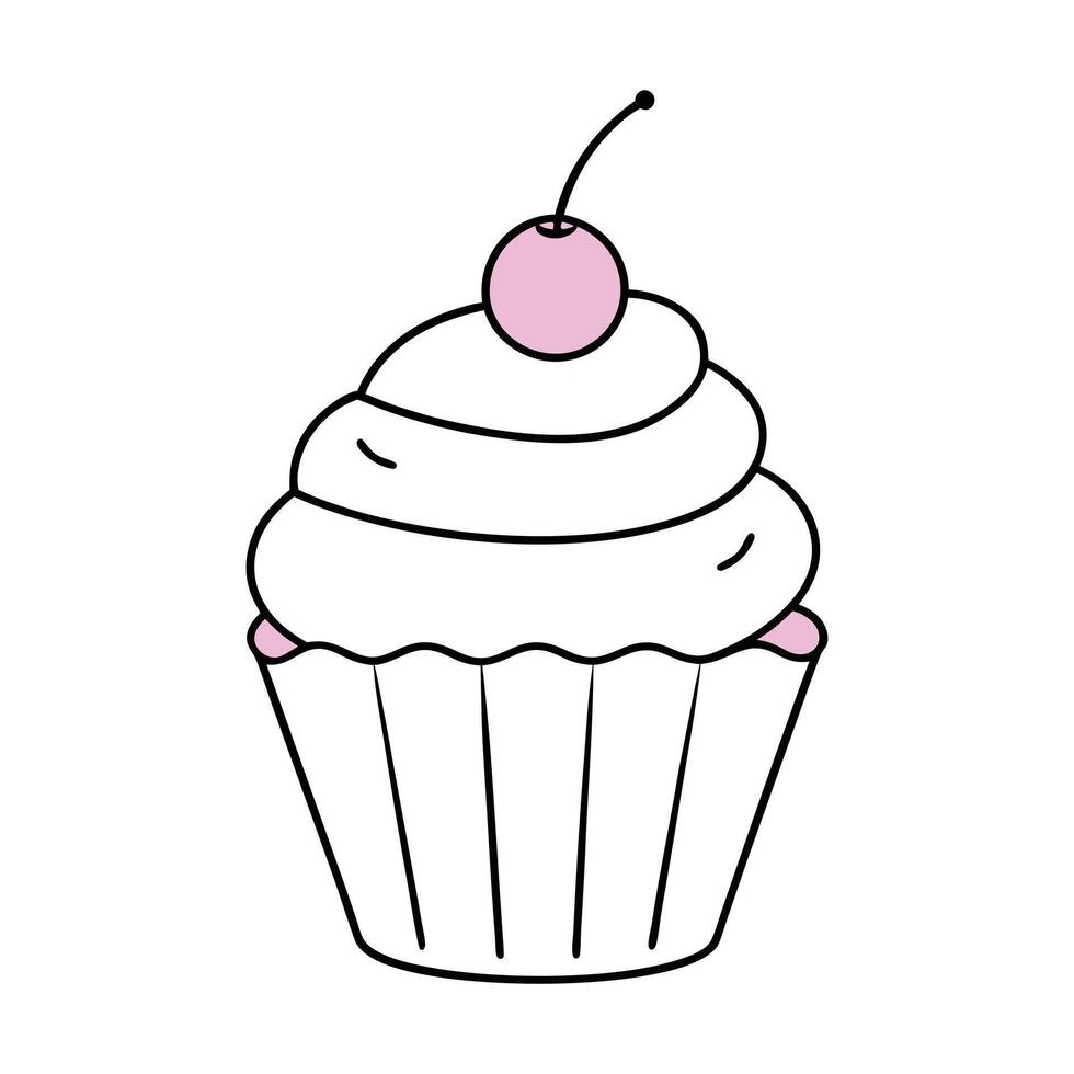 Sweet Pastel Cupcake with Glossy Frosting and Smooth Lineart Style vector
