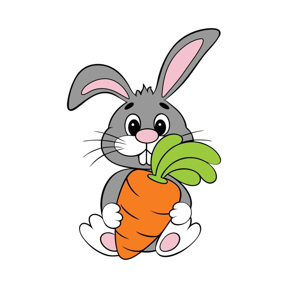 Cute Bunny with Carrot for Children's Books vector