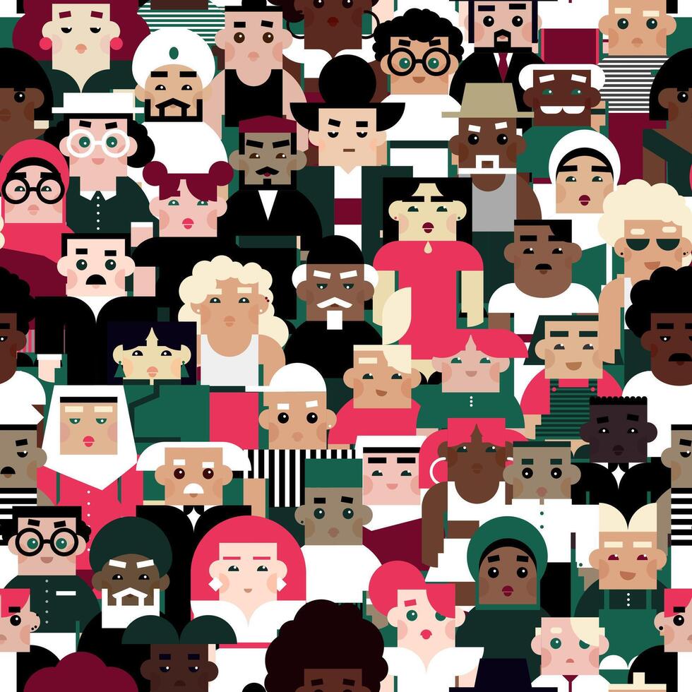 Seamless pattern Multicultural society. Social diversity of people in modern society vector