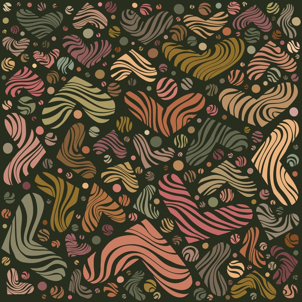 Retro Set of Layered Hearts and Circles in Pink, Beige, Orange, and Khaki on Green Background vector