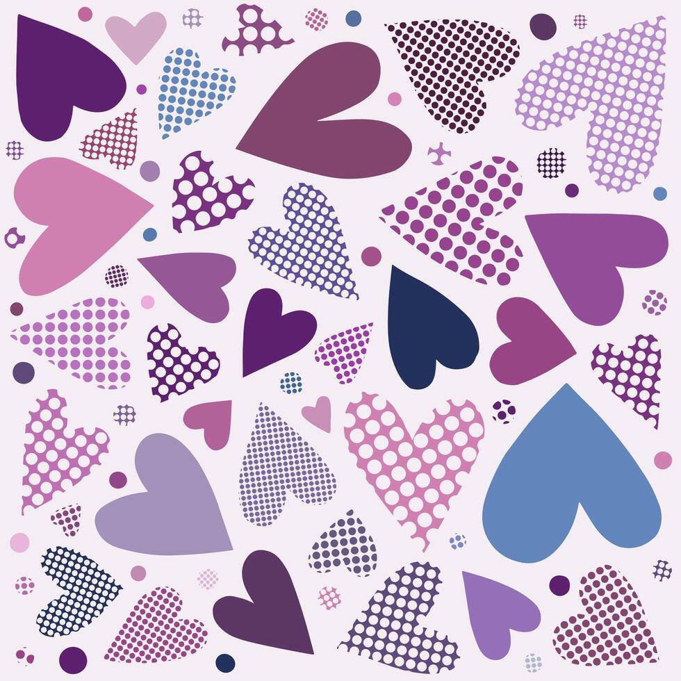 Soft Valentine Hearts with Polka Dots and Circles vector