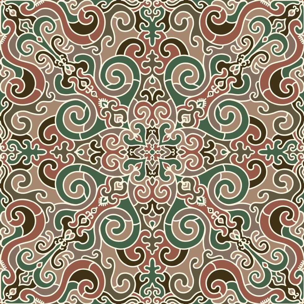 Green and Beige Eastern Pattern with Ram Horn Motifs vector