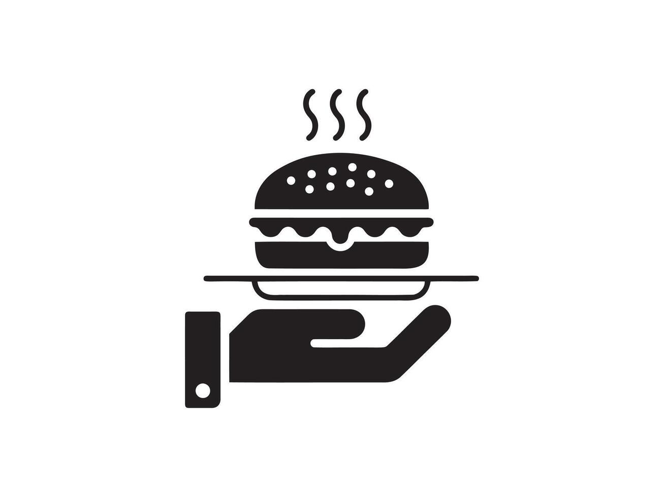 Hand Holding a Plate with Steaming Burger Silhouette vector
