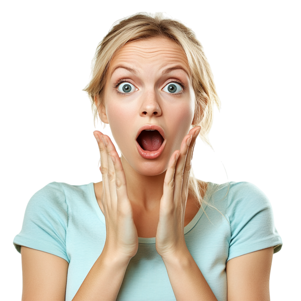 A woman with her mouth open and surprised expression png