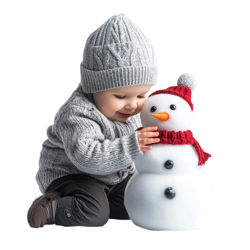 A baby is playing with a snowman toy png