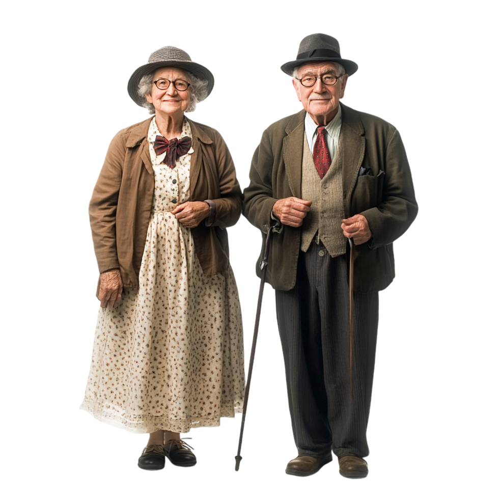 An elderly couple posing for a photo png