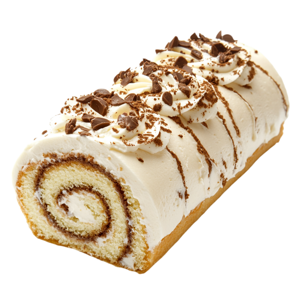 A roll of cake with cream and chocolate icing png