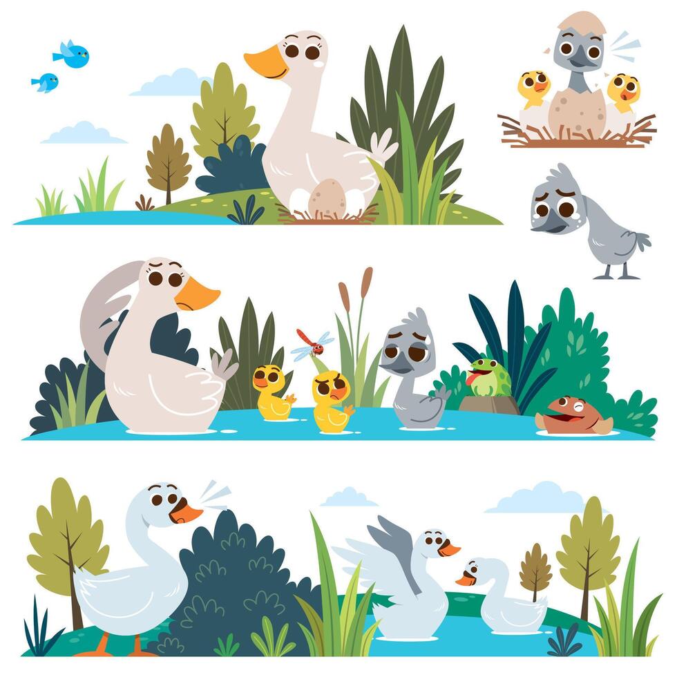 Cartoon characters The ugly duckling. Children's Fairy tale. vector
