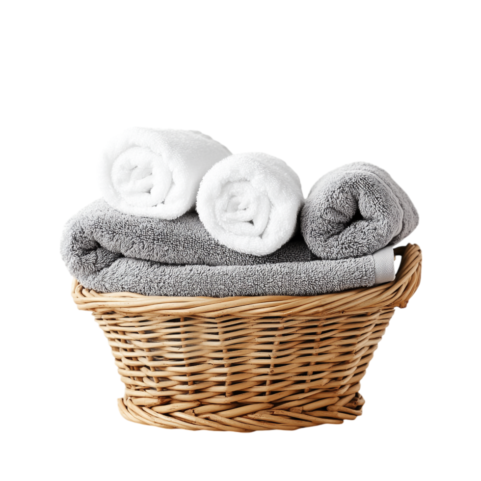 A basket with three towels in it png