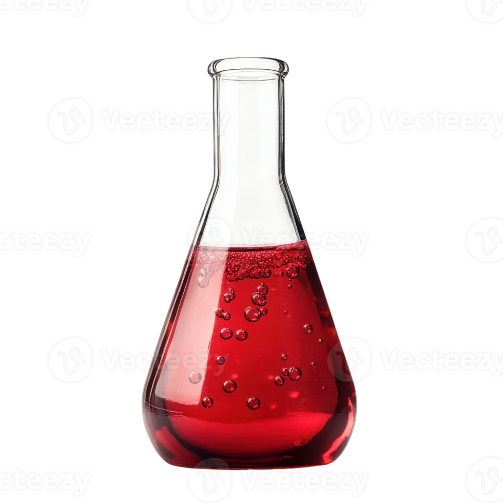 Red Liquid in Erlenmeyer Flask Science Experiment Chemistry Lab Bubbles Glassware png