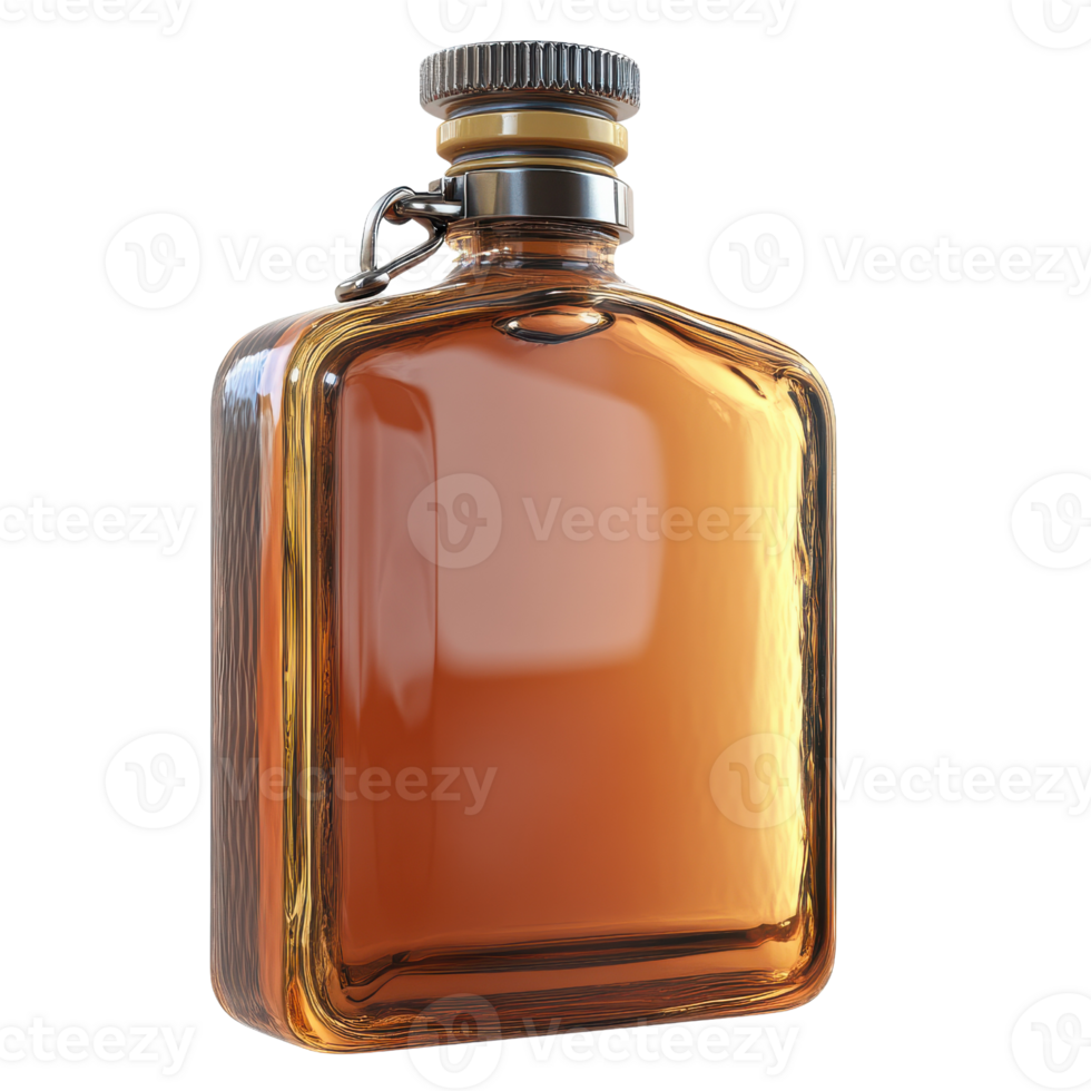 Amber Glass Liquor Bottle with Metal Cap Drinks Alcohol Beverage png