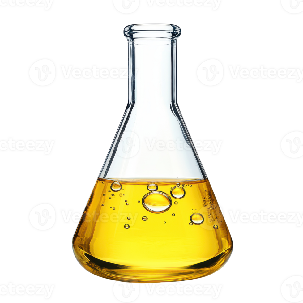 Yellow Liquid in Erlenmeyer Flask Science Experiment Lab Chemistry Research png