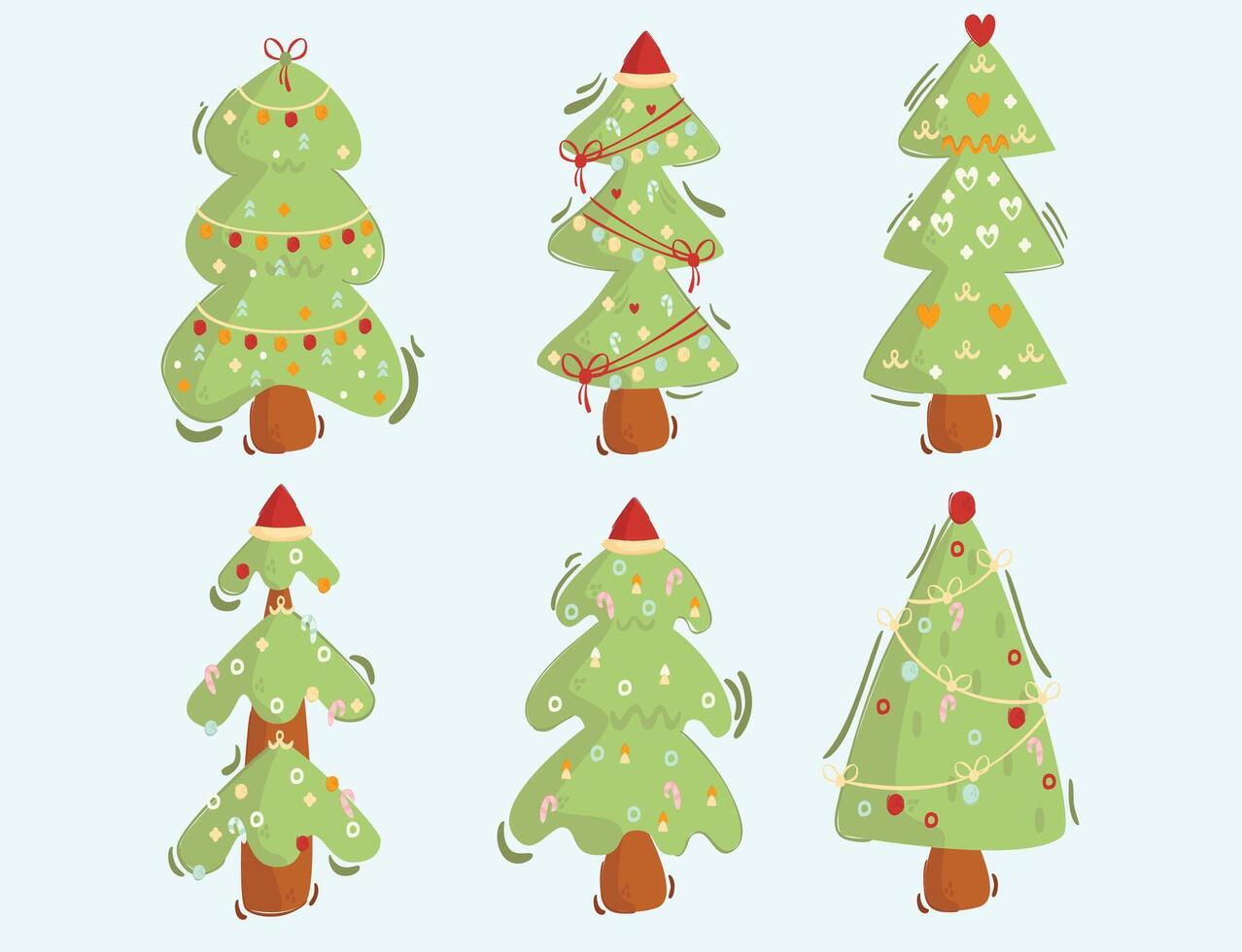 Decorative Christmas Tree Illustration Set - Cute Flat Festive Designs vector