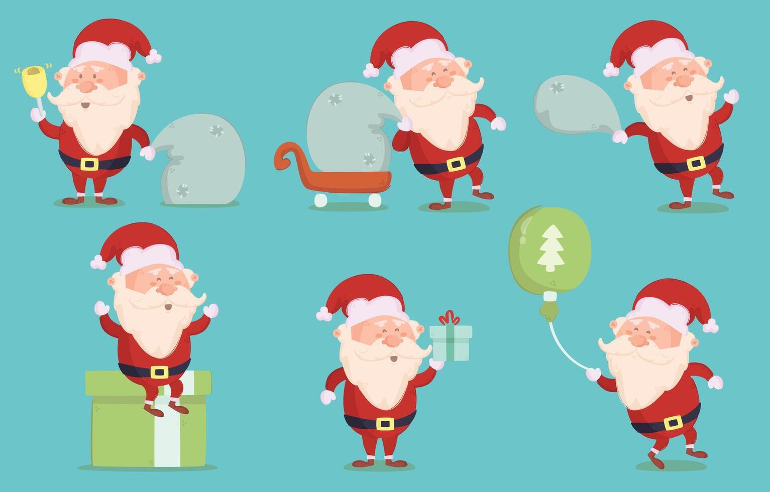 Santa Claus Character Set - Flat Christmas Illustrations in Fun Festive Poses vector