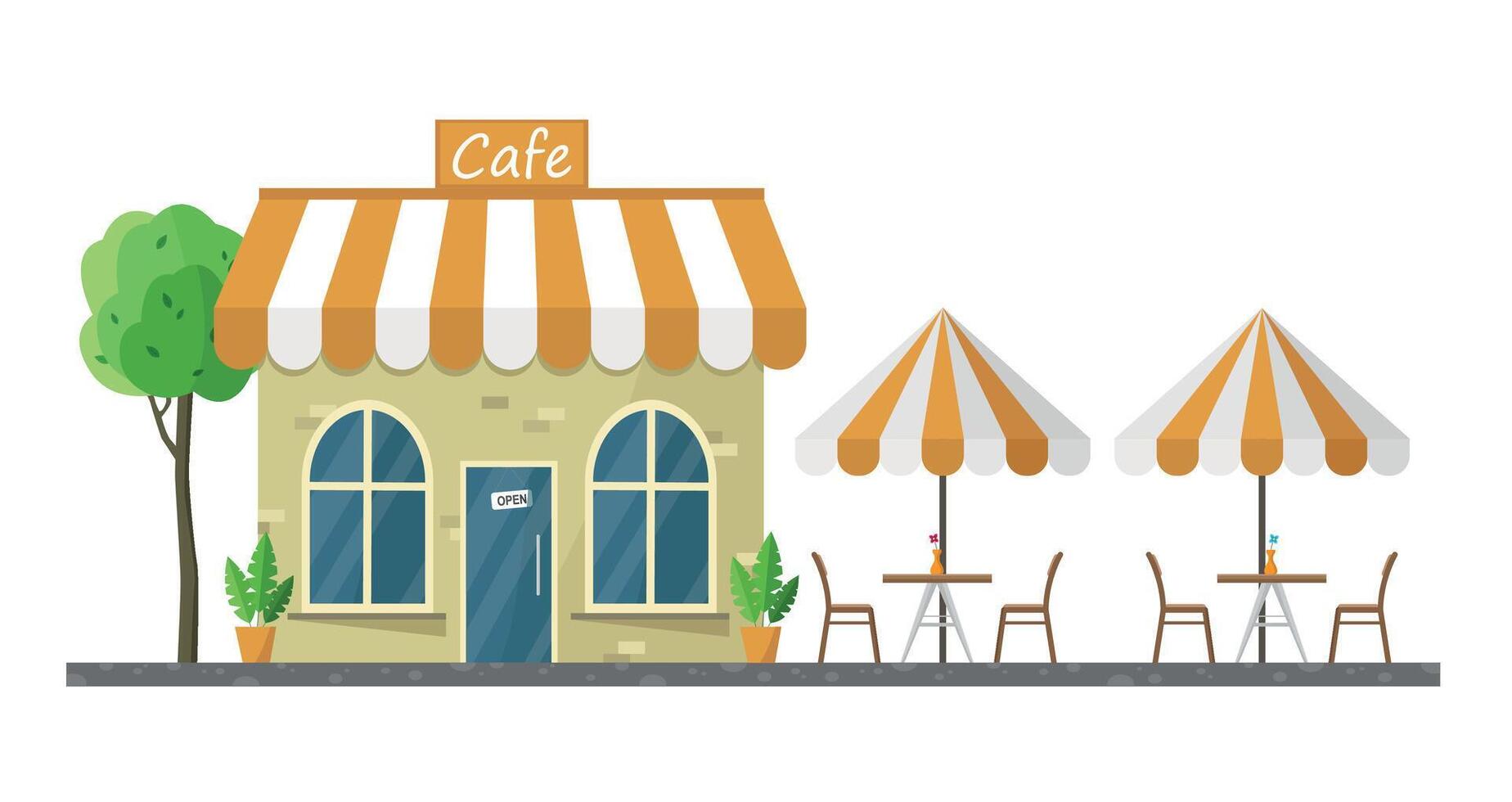 Cafe building icon with terrace isolated on white background. Leisure and food concept. vector