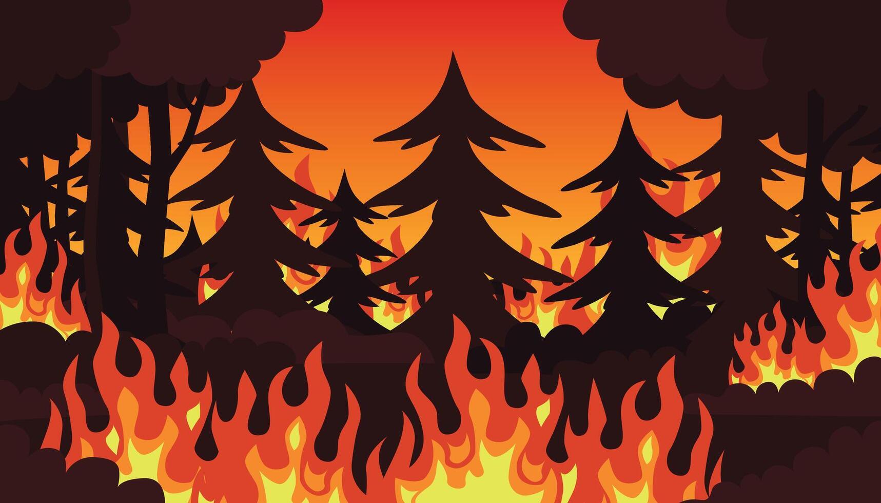 Forest fire. Global warming and the concept of emergency. Protection, preservation of the ecosystem. vector